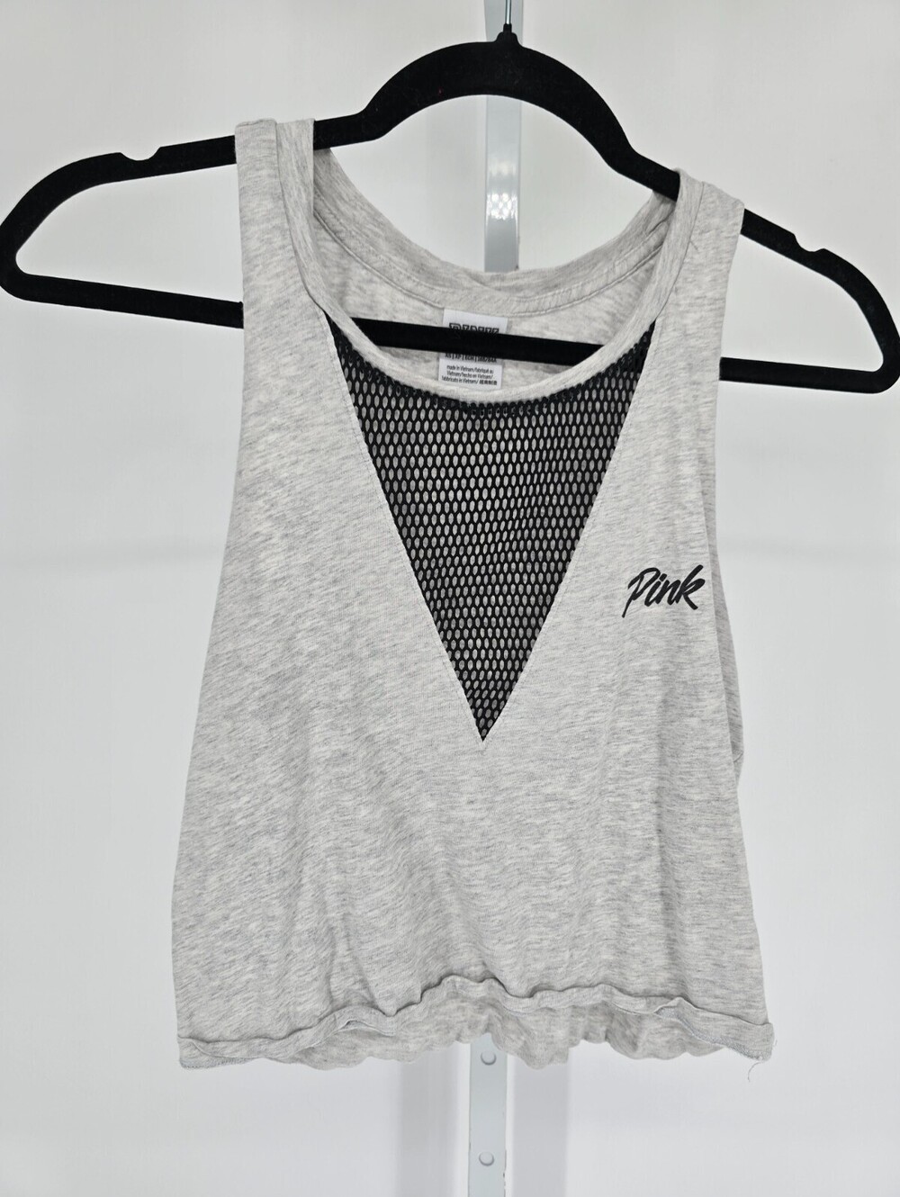 Victoria's Secret PINK Light Heather Gray Tank with Black Mesh V Insert